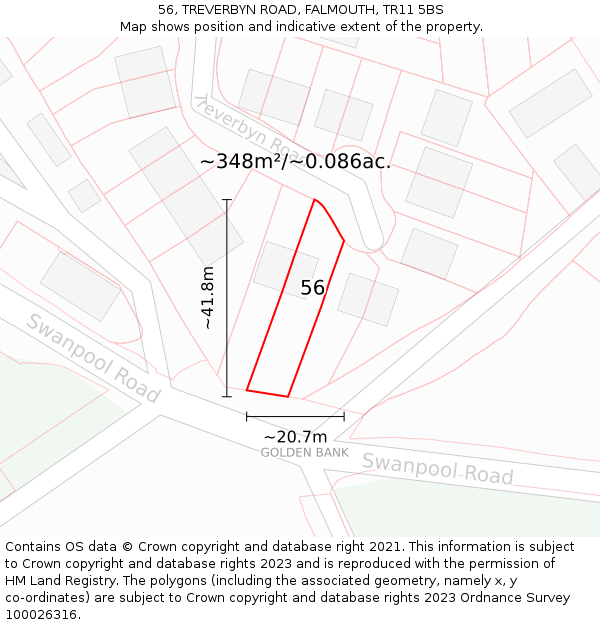 56, TREVERBYN ROAD, FALMOUTH, TR11 5BS: Plot and title map