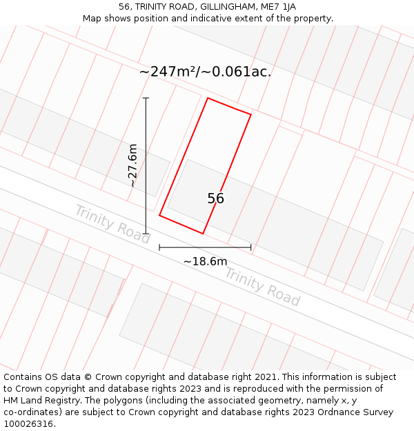 56, TRINITY ROAD, GILLINGHAM, ME7 1JA: Plot and title map
