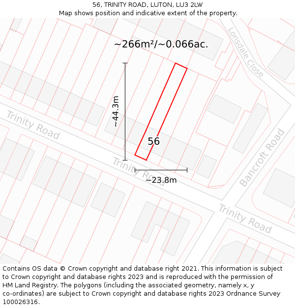 56, TRINITY ROAD, LUTON, LU3 2LW: Plot and title map