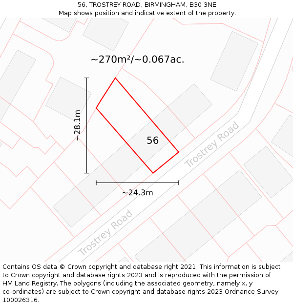 56, TROSTREY ROAD, BIRMINGHAM, B30 3NE: Plot and title map