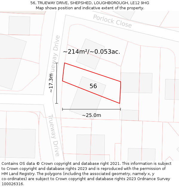 56, TRUEWAY DRIVE, SHEPSHED, LOUGHBOROUGH, LE12 9HG: Plot and title map
