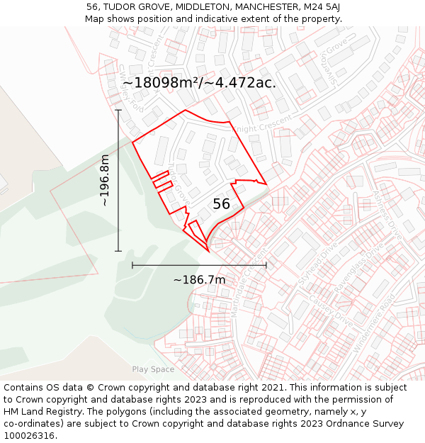 56, TUDOR GROVE, MIDDLETON, MANCHESTER, M24 5AJ: Plot and title map