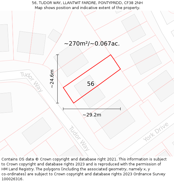 56, TUDOR WAY, LLANTWIT FARDRE, PONTYPRIDD, CF38 2NH: Plot and title map