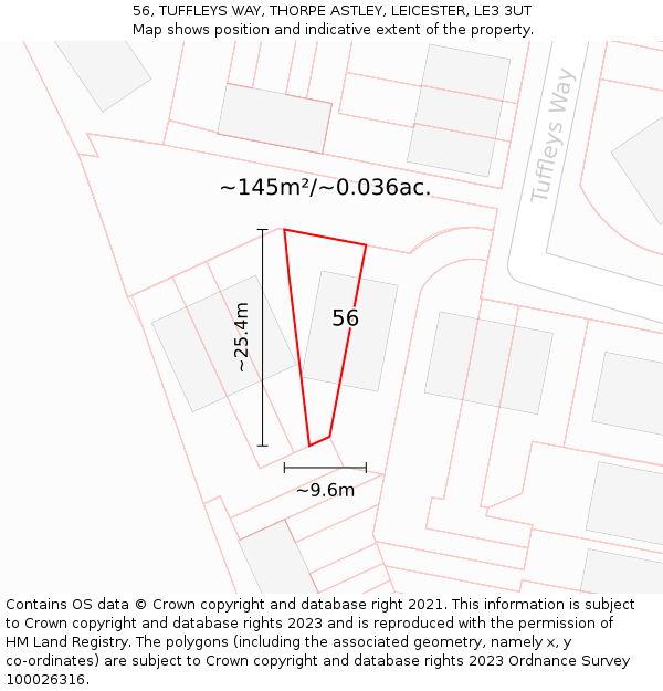56, TUFFLEYS WAY, THORPE ASTLEY, LEICESTER, LE3 3UT: Plot and title map