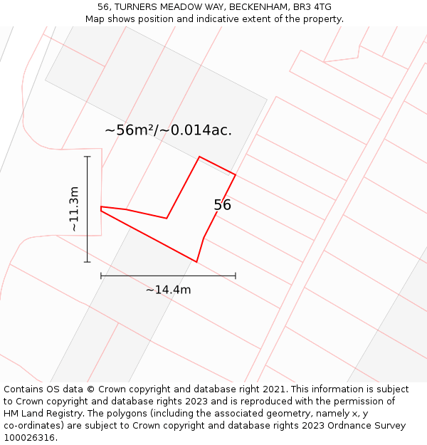 56, TURNERS MEADOW WAY, BECKENHAM, BR3 4TG: Plot and title map