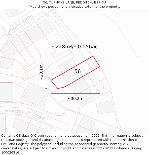 56, TURNPIKE LANE, REDDITCH, B97 6UJ: Plot and title map