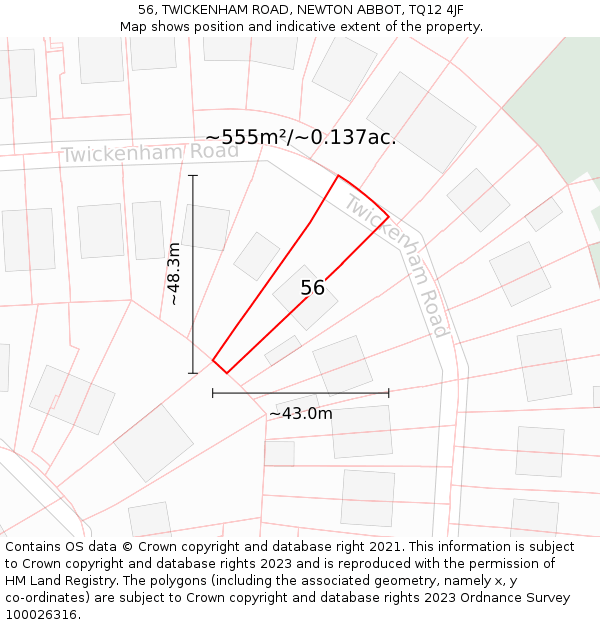 56, TWICKENHAM ROAD, NEWTON ABBOT, TQ12 4JF: Plot and title map