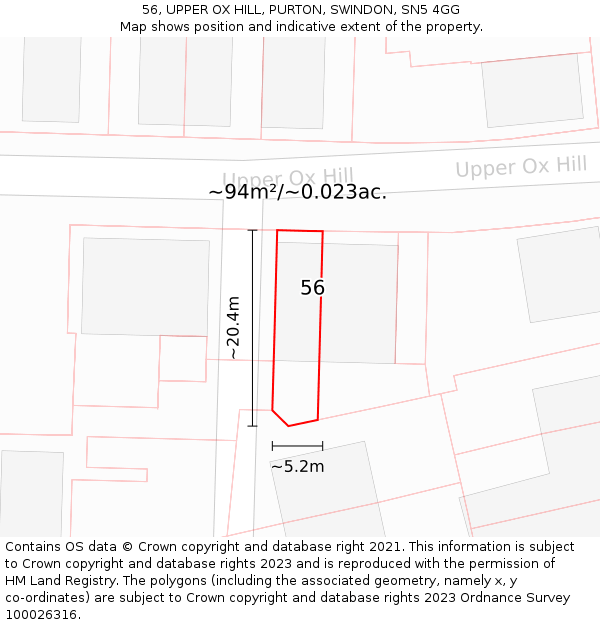 56, UPPER OX HILL, PURTON, SWINDON, SN5 4GG: Plot and title map
