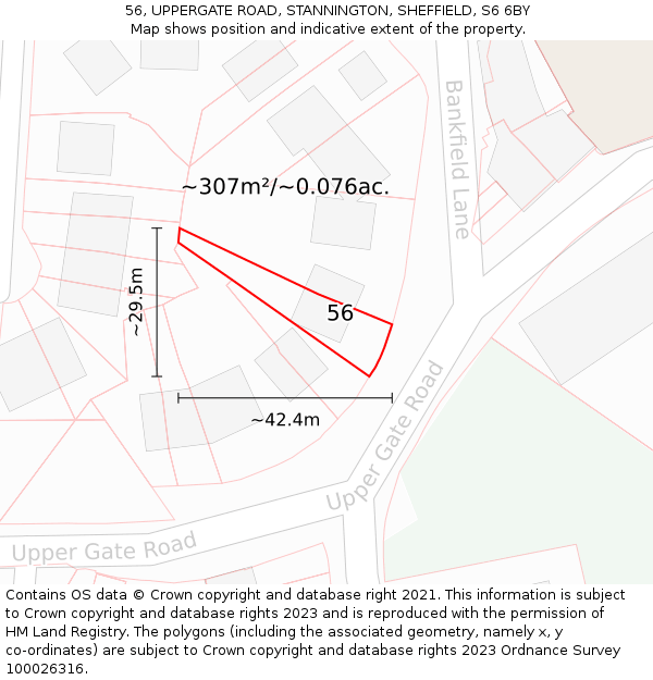 56, UPPERGATE ROAD, STANNINGTON, SHEFFIELD, S6 6BY: Plot and title map