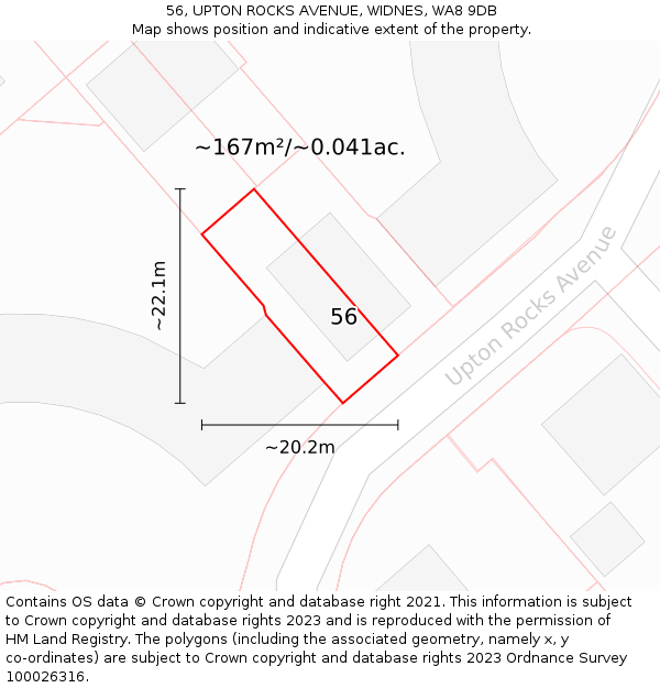 56, UPTON ROCKS AVENUE, WIDNES, WA8 9DB: Plot and title map