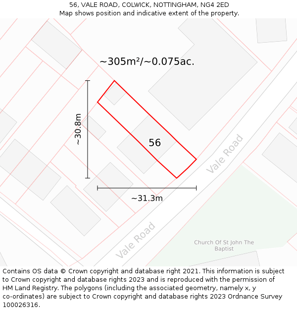 56, VALE ROAD, COLWICK, NOTTINGHAM, NG4 2ED: Plot and title map