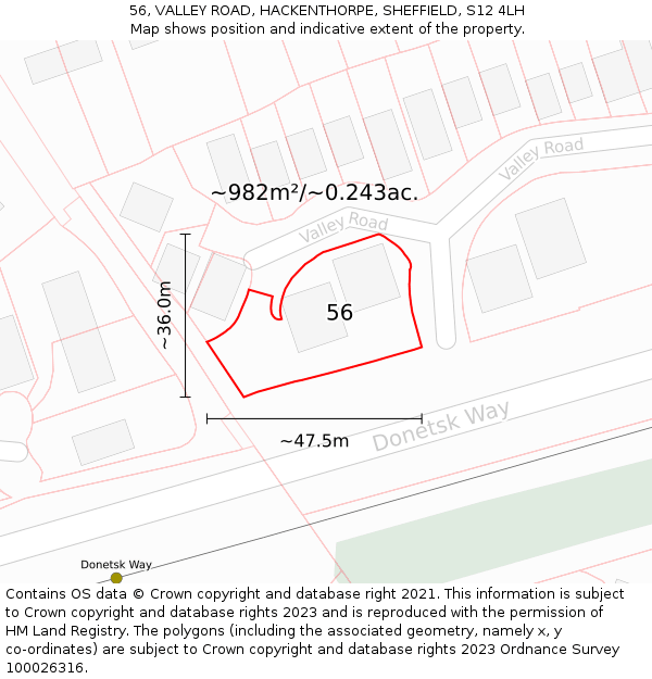 56, VALLEY ROAD, HACKENTHORPE, SHEFFIELD, S12 4LH: Plot and title map