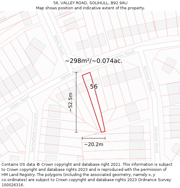 56, VALLEY ROAD, SOLIHULL, B92 9AU: Plot and title map