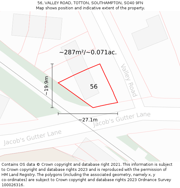 56, VALLEY ROAD, TOTTON, SOUTHAMPTON, SO40 9FN: Plot and title map