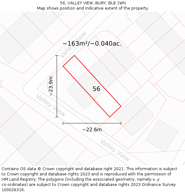 56, VALLEY VIEW, BURY, BL8 1WN: Plot and title map