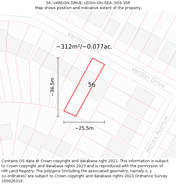 56, VARDON DRIVE, LEIGH-ON-SEA, SS9 3SR: Plot and title map
