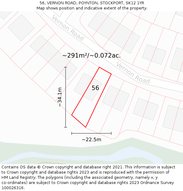 56, VERNON ROAD, POYNTON, STOCKPORT, SK12 1YR: Plot and title map