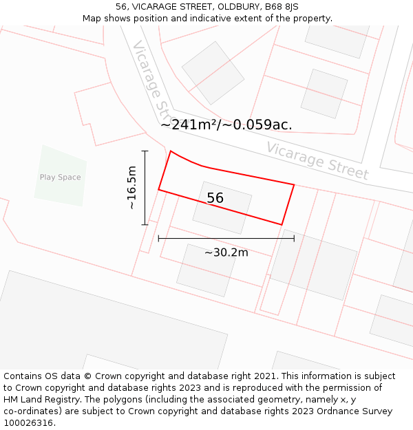 56, VICARAGE STREET, OLDBURY, B68 8JS: Plot and title map