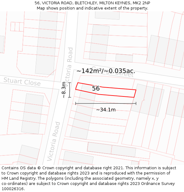 56, VICTORIA ROAD, BLETCHLEY, MILTON KEYNES, MK2 2NP: Plot and title map