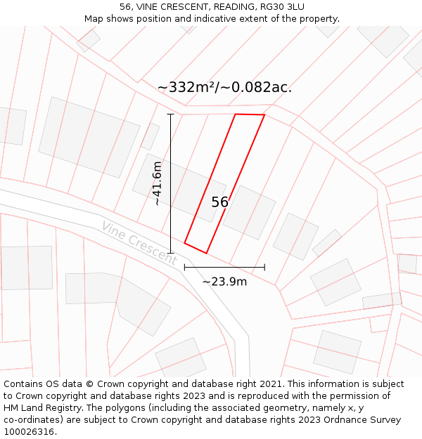 56, VINE CRESCENT, READING, RG30 3LU: Plot and title map