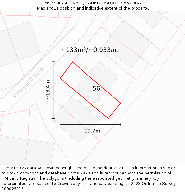 56, VINEYARD VALE, SAUNDERSFOOT, SA69 9DA: Plot and title map