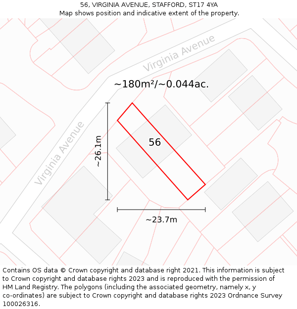 56, VIRGINIA AVENUE, STAFFORD, ST17 4YA: Plot and title map