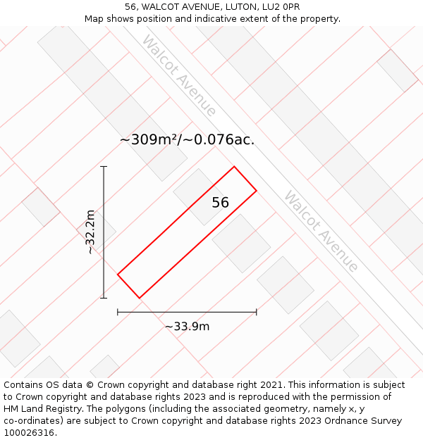 56, WALCOT AVENUE, LUTON, LU2 0PR: Plot and title map