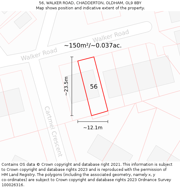 56, WALKER ROAD, CHADDERTON, OLDHAM, OL9 8BY: Plot and title map