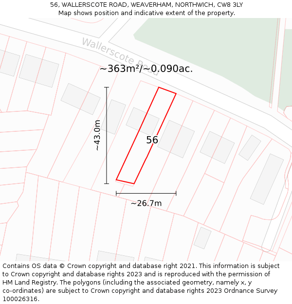 56, WALLERSCOTE ROAD, WEAVERHAM, NORTHWICH, CW8 3LY: Plot and title map