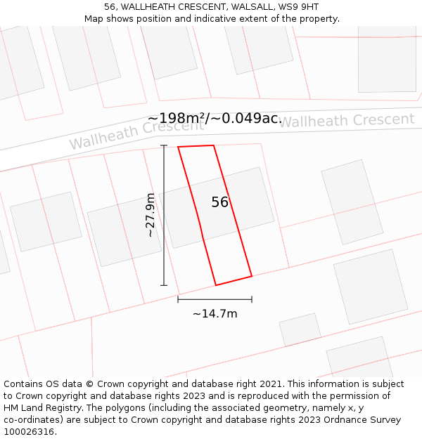 56, WALLHEATH CRESCENT, WALSALL, WS9 9HT: Plot and title map
