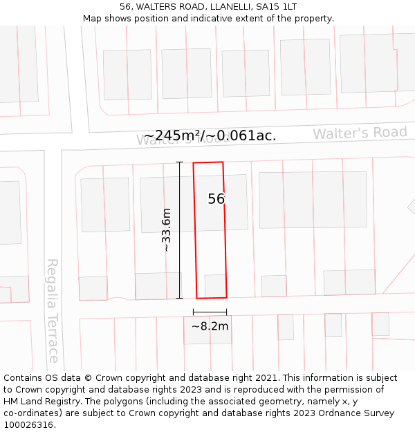 56, WALTERS ROAD, LLANELLI, SA15 1LT: Plot and title map