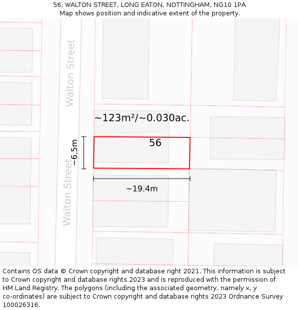 56, WALTON STREET, LONG EATON, NOTTINGHAM, NG10 1PA: Plot and title map