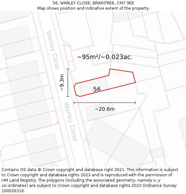 56, WARLEY CLOSE, BRAINTREE, CM7 9EE: Plot and title map