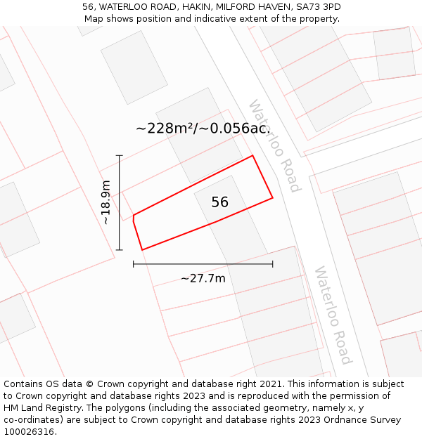 56, WATERLOO ROAD, HAKIN, MILFORD HAVEN, SA73 3PD: Plot and title map