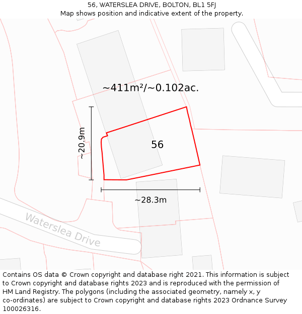 56, WATERSLEA DRIVE, BOLTON, BL1 5FJ: Plot and title map