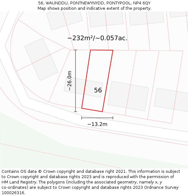 56, WAUNDDU, PONTNEWYNYDD, PONTYPOOL, NP4 6QY: Plot and title map