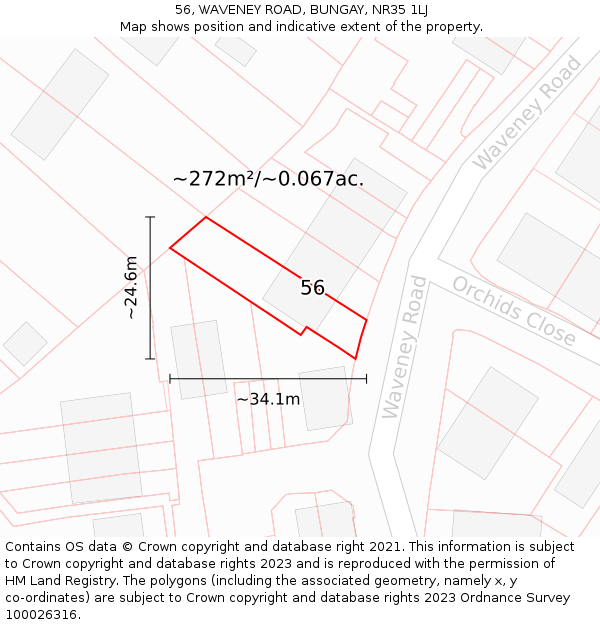 56, WAVENEY ROAD, BUNGAY, NR35 1LJ: Plot and title map