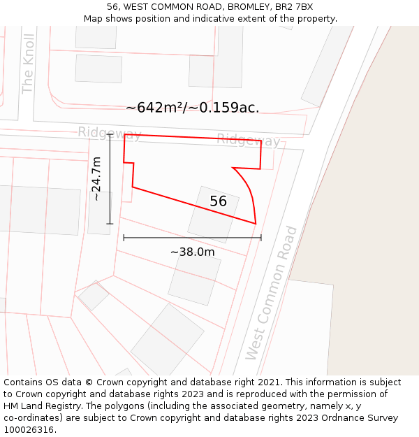 56, WEST COMMON ROAD, BROMLEY, BR2 7BX: Plot and title map
