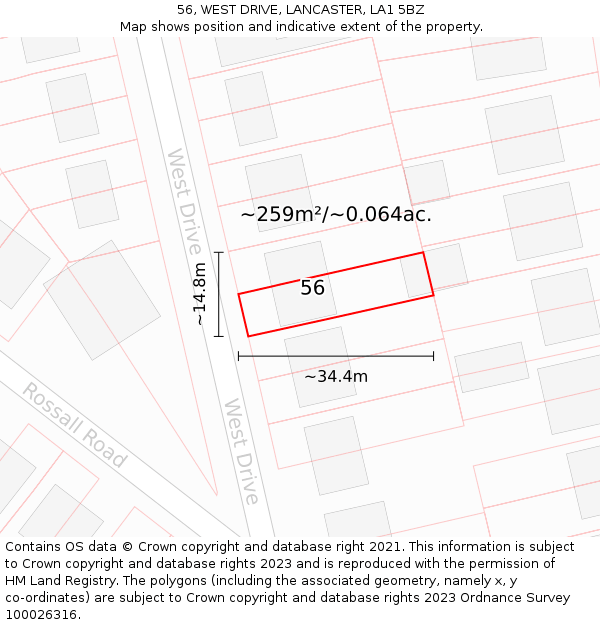 56, WEST DRIVE, LANCASTER, LA1 5BZ: Plot and title map