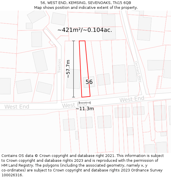 56, WEST END, KEMSING, SEVENOAKS, TN15 6QB: Plot and title map
