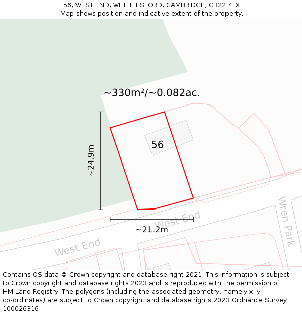 56, WEST END, WHITTLESFORD, CAMBRIDGE, CB22 4LX: Plot and title map