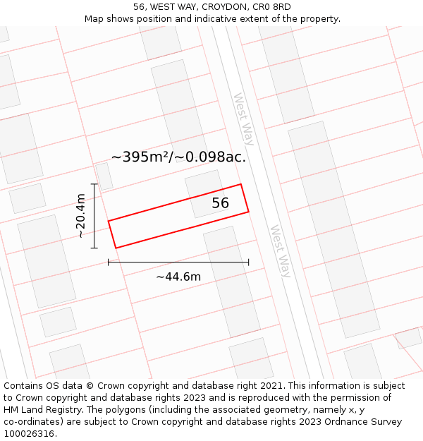 56, WEST WAY, CROYDON, CR0 8RD: Plot and title map