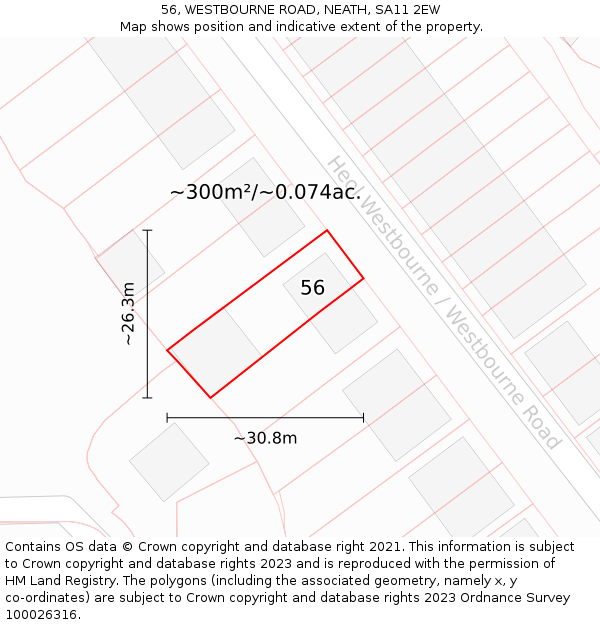 56, WESTBOURNE ROAD, NEATH, SA11 2EW: Plot and title map