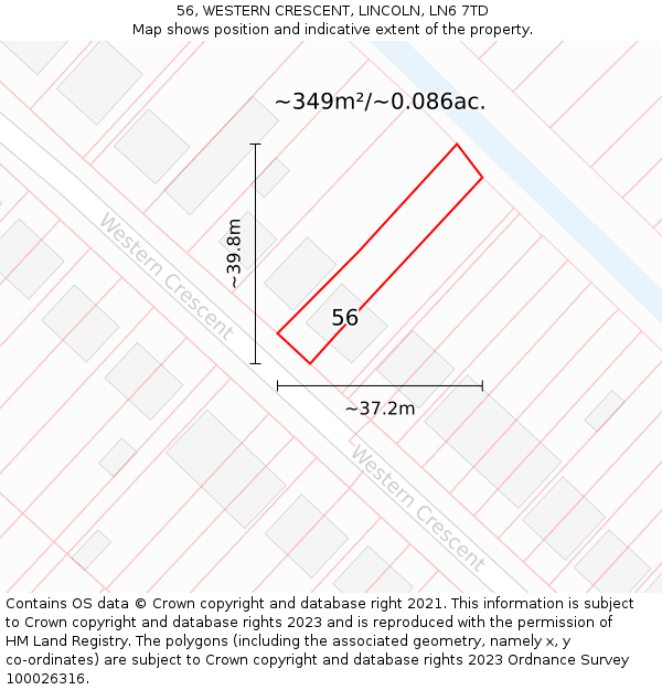 56, WESTERN CRESCENT, LINCOLN, LN6 7TD: Plot and title map