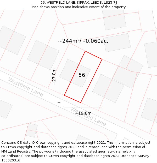 56, WESTFIELD LANE, KIPPAX, LEEDS, LS25 7JJ: Plot and title map