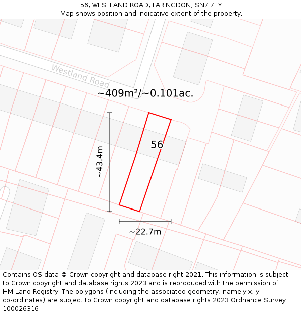 56, WESTLAND ROAD, FARINGDON, SN7 7EY: Plot and title map