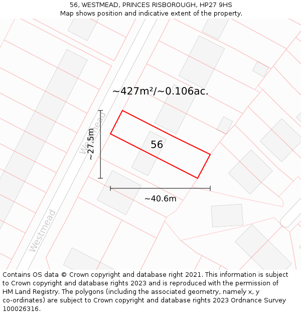 56, WESTMEAD, PRINCES RISBOROUGH, HP27 9HS: Plot and title map