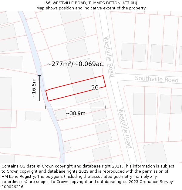 56, WESTVILLE ROAD, THAMES DITTON, KT7 0UJ: Plot and title map
