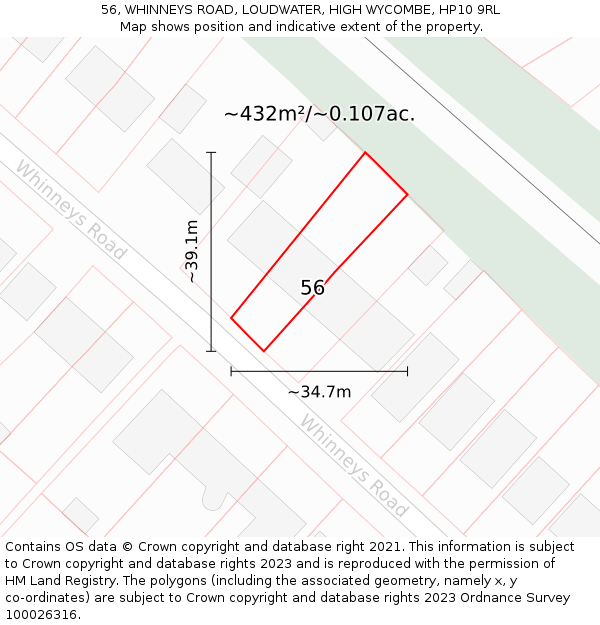 56, WHINNEYS ROAD, LOUDWATER, HIGH WYCOMBE, HP10 9RL: Plot and title map
