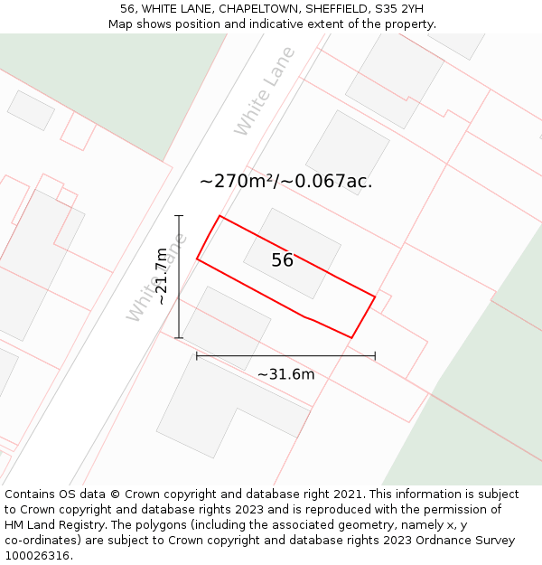 56, WHITE LANE, CHAPELTOWN, SHEFFIELD, S35 2YH: Plot and title map